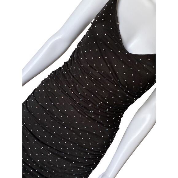 WINDSOR Womens Size Medium Black Strappy Rhinestone Bodycon Sheath Ruched Dress - Picture 6 of 12